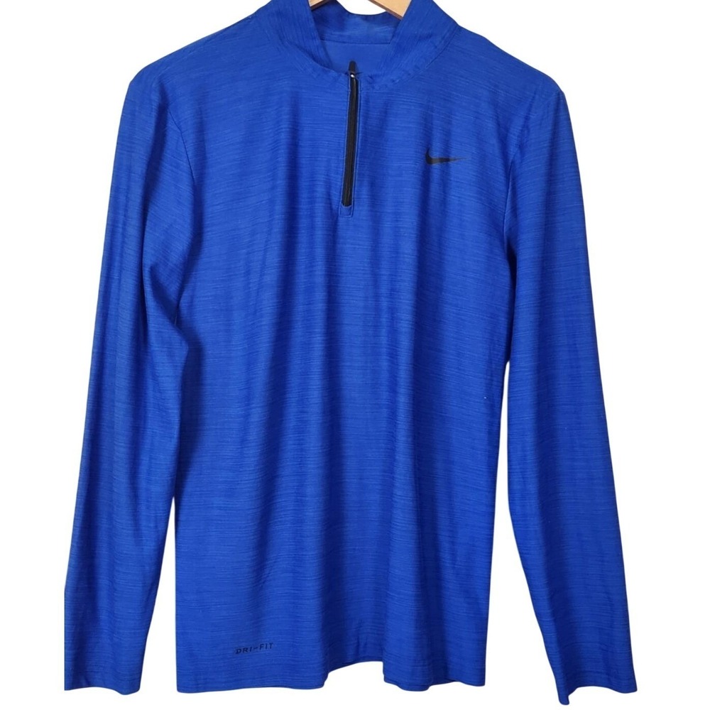 Nike Dry Fit Breathe Shirt Mens Small Blue 1/4 Zip Long Sleeve Training Athletic